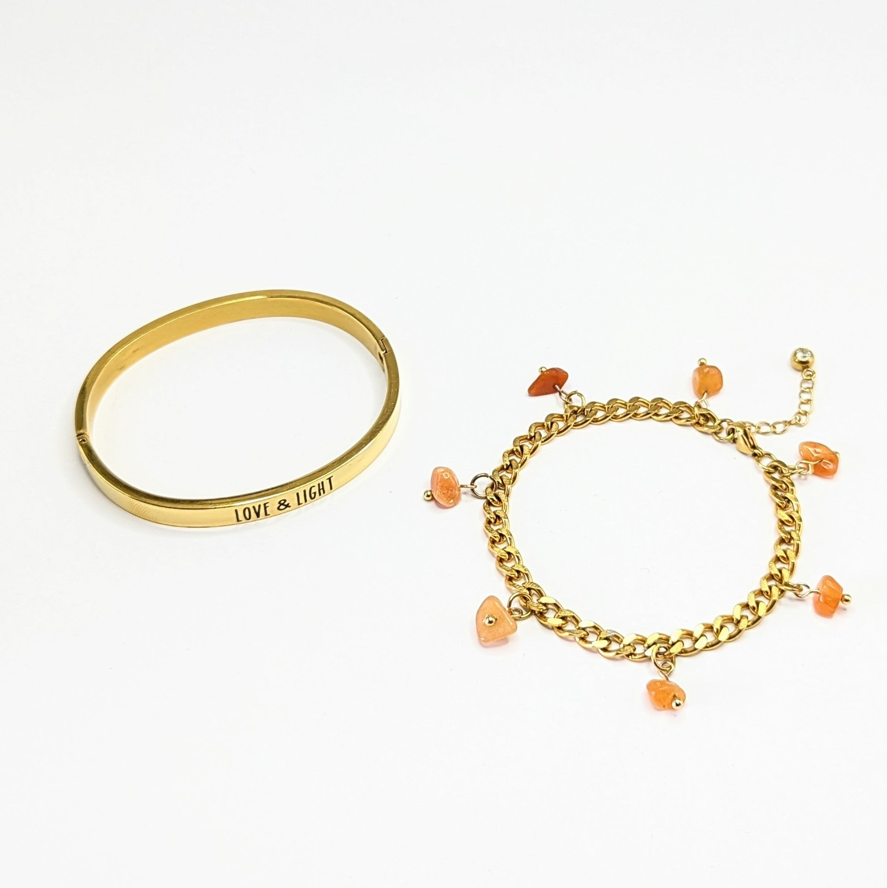 GOLD Bangle & 'Heal Me' Crystal Charm Bracelet Gift Set
