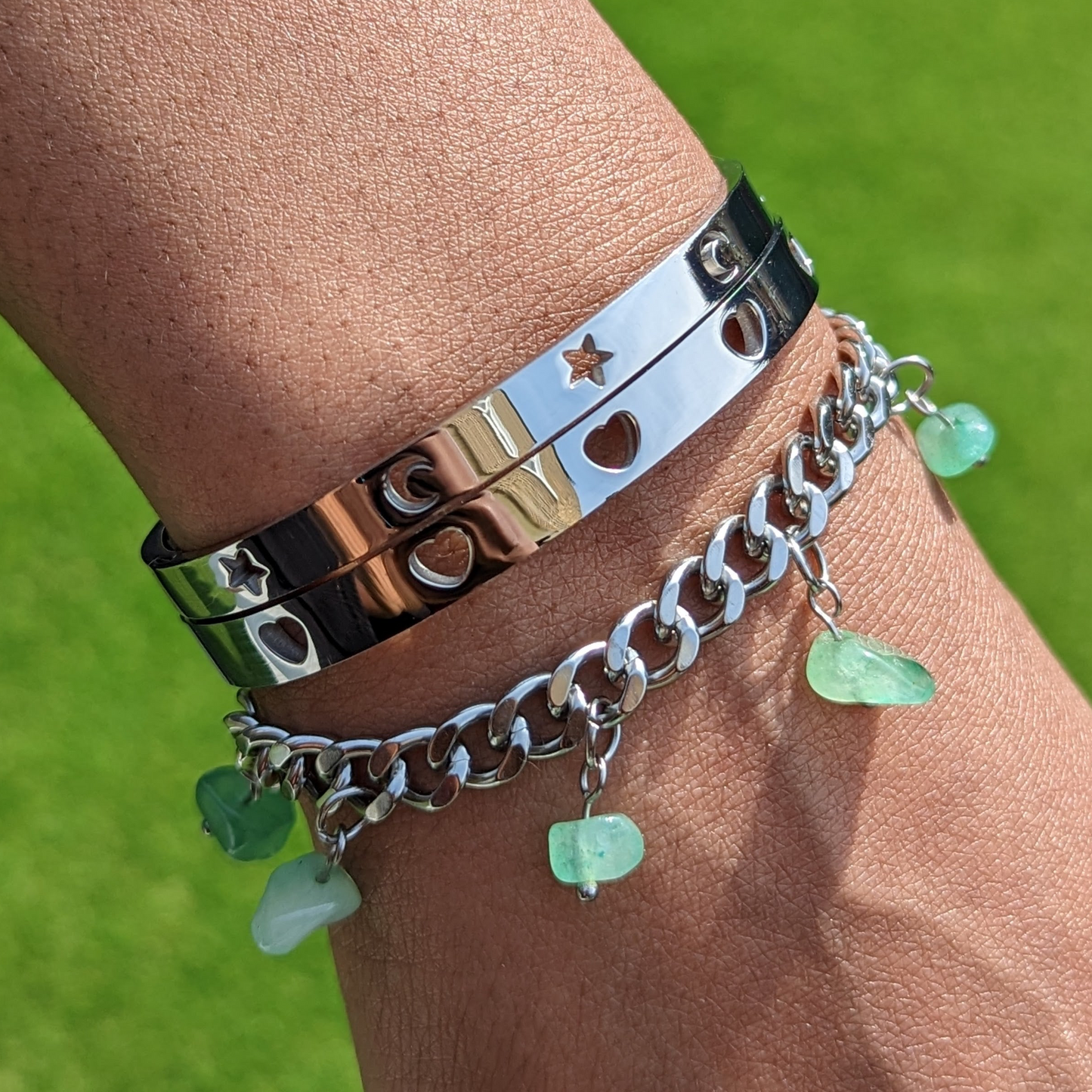 SILVER Bangle & 'Heal Me' Crystal Charm Bracelet Gift Set