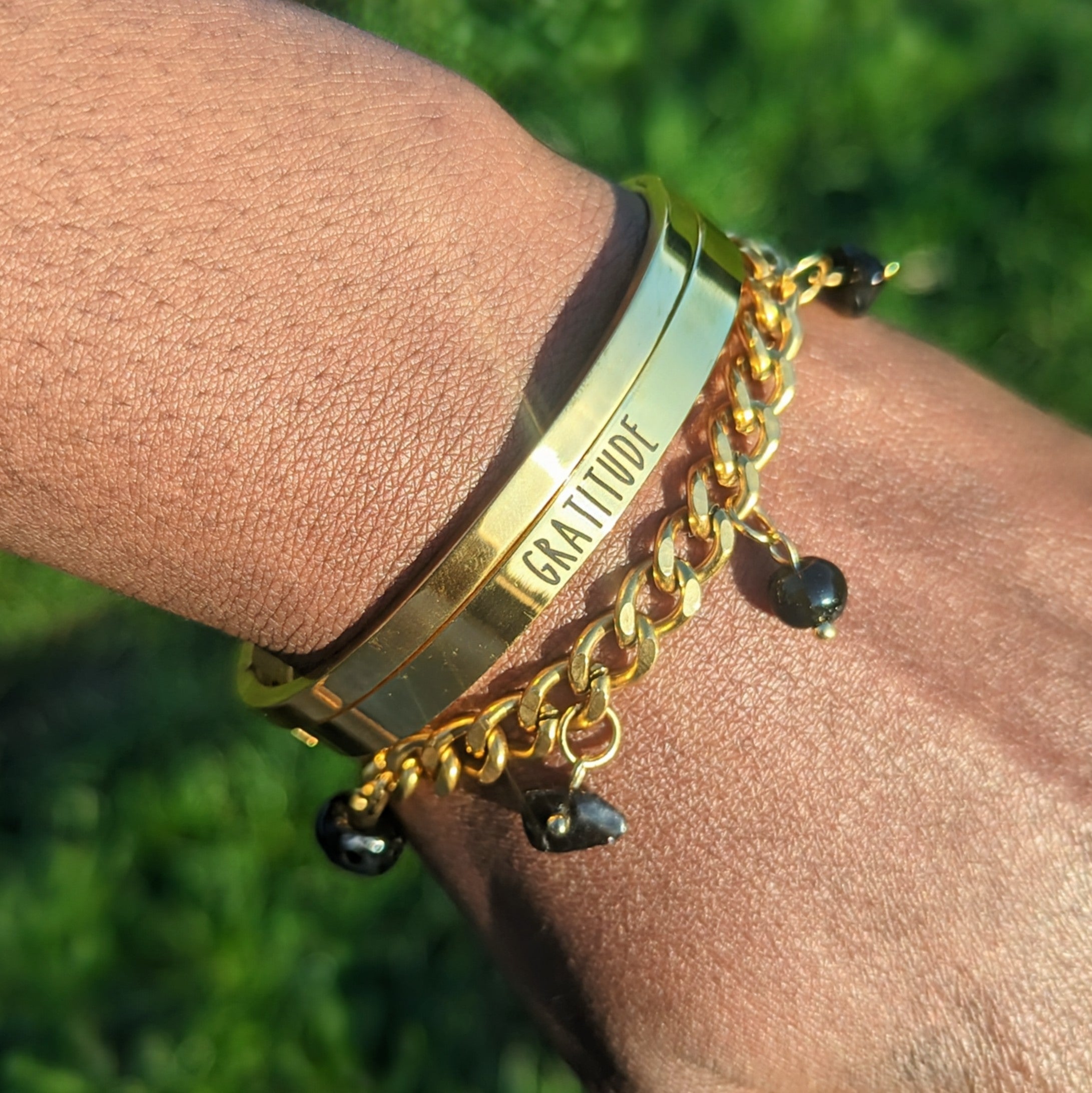 Obsidian 'Heal Me' Crystal Charm Bracelet