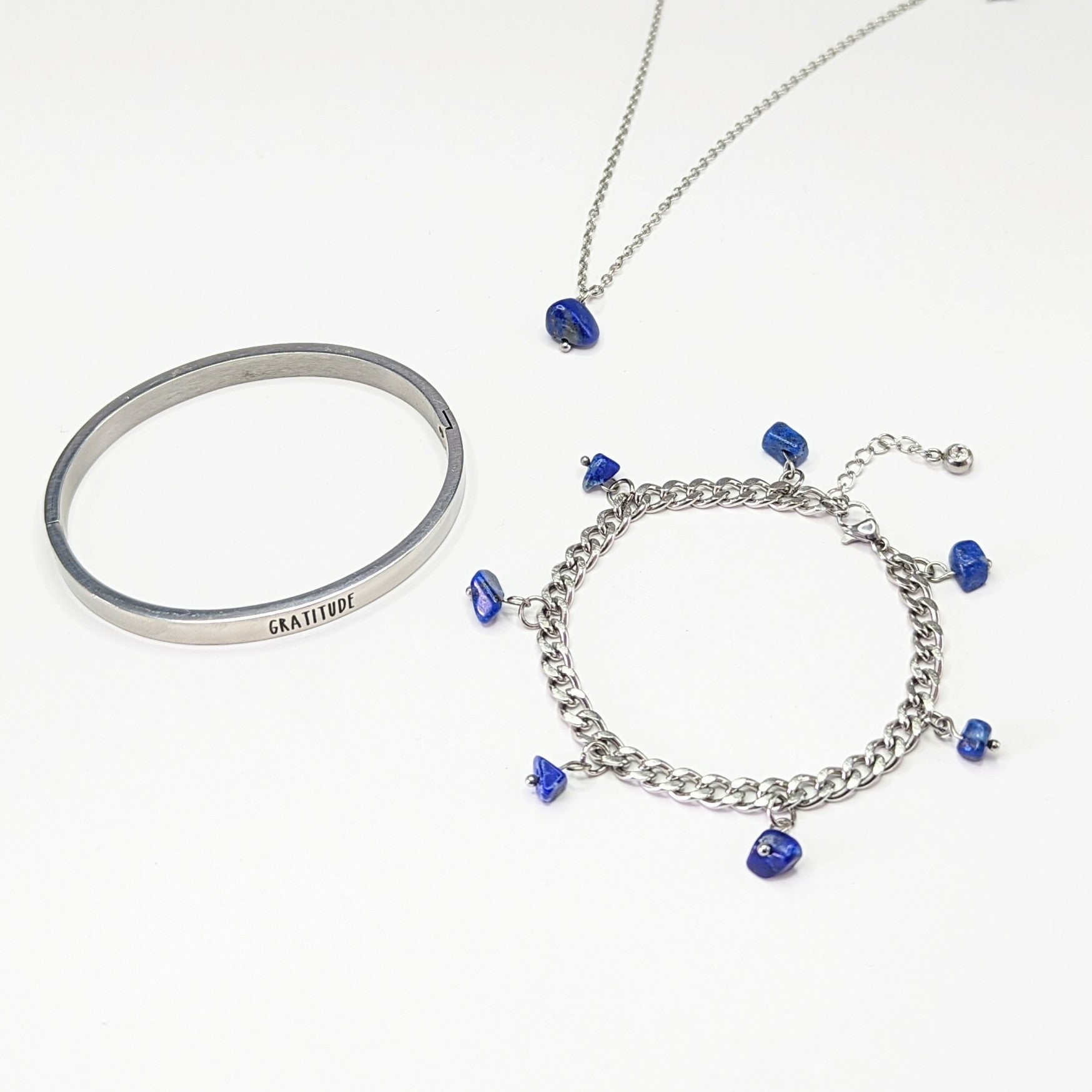 SILVER Necklace, Bangle & 'Heal Me' Crystal Charm Bracelet Gift Set