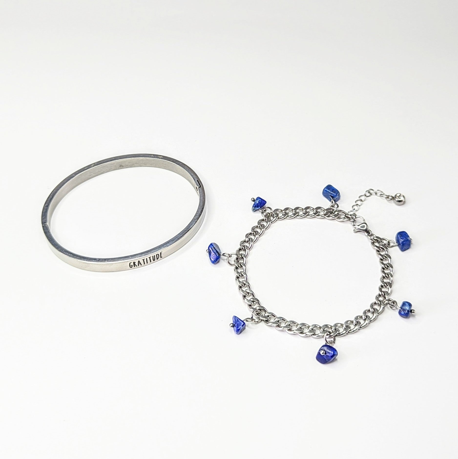 SILVER Bangle & 'Heal Me' Crystal Charm Bracelet Gift Set