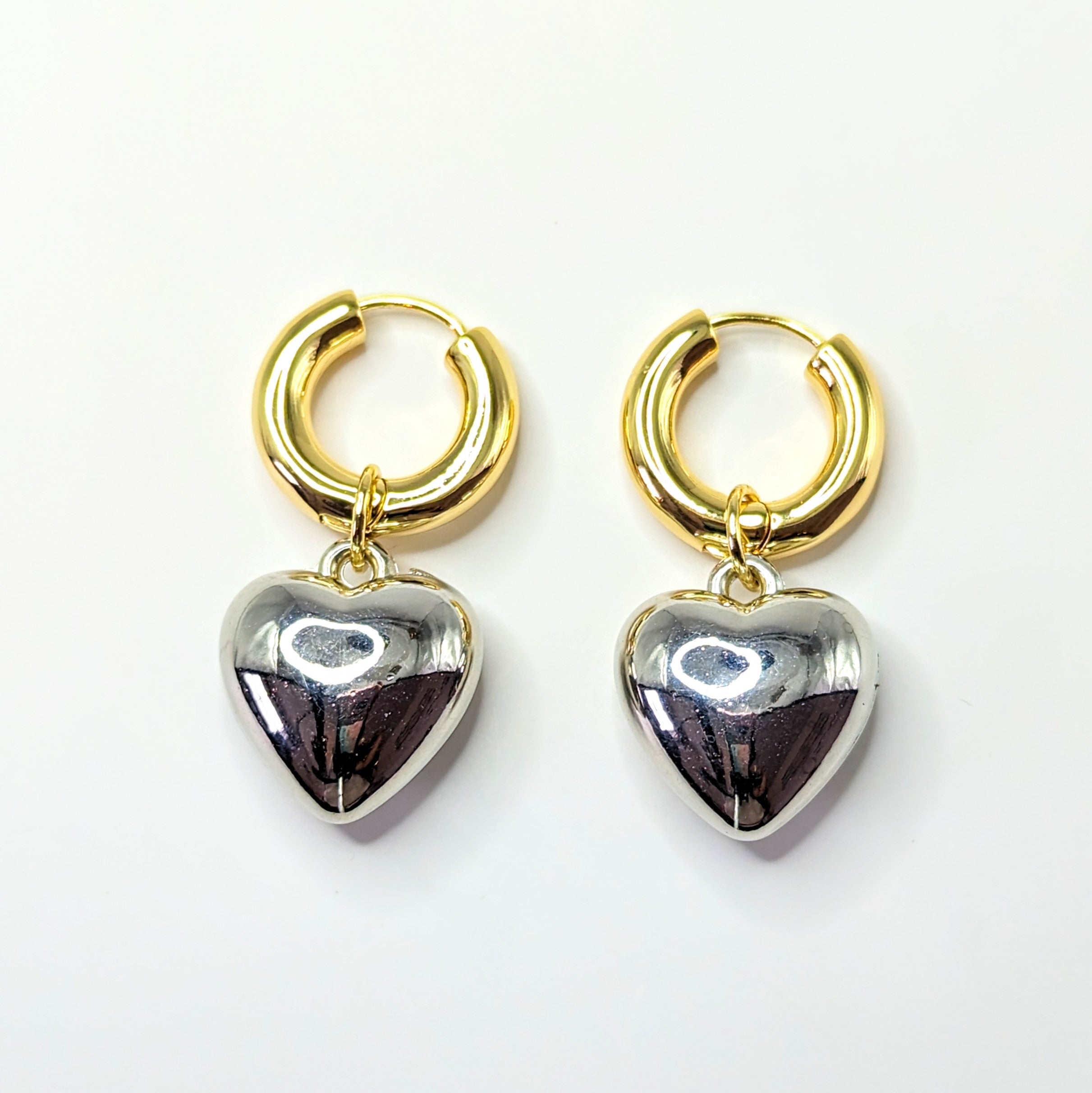 Two-Tone Detachable Heart Hoop Earrings