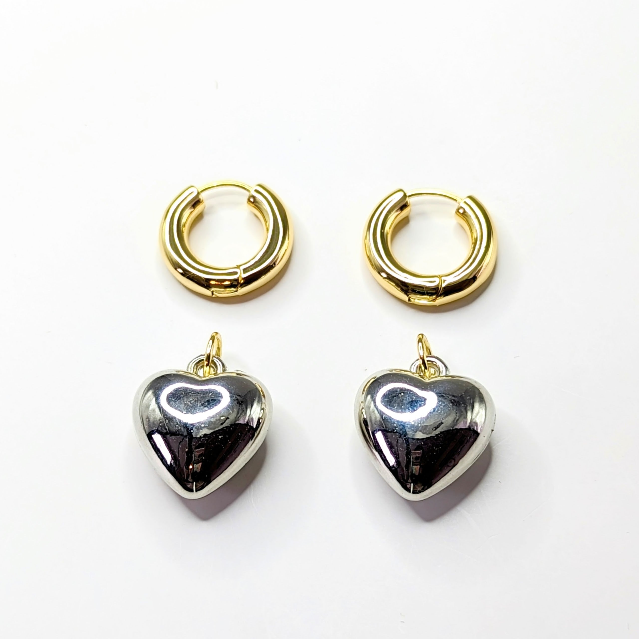 Two-Tone Detachable Heart Hoop Earrings