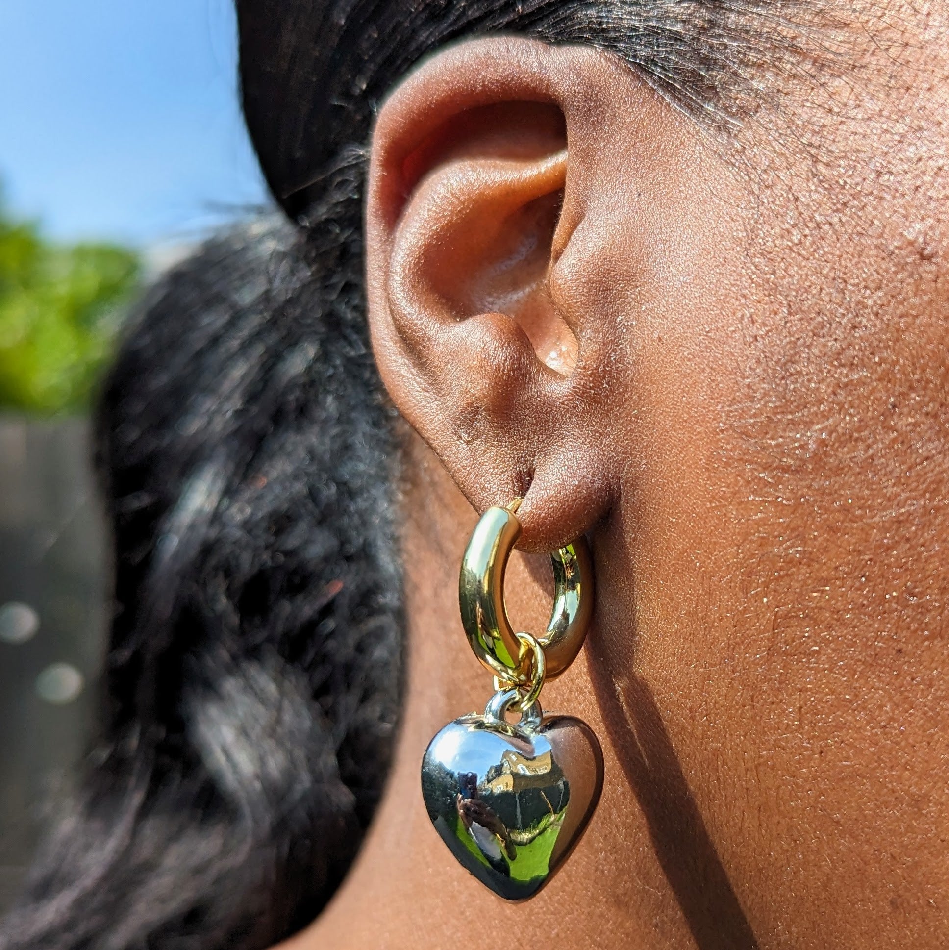 Two-Tone Detachable Heart Hoop Earrings